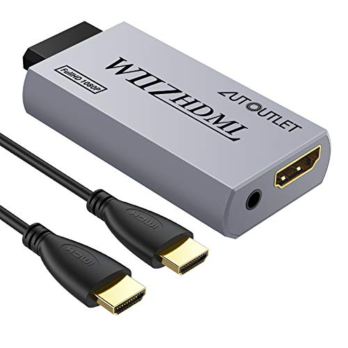AUTOUTLET Wii to Hdmi Converter Output Video Audio Adapter, with 1M HDMI Cable Wii2HDMI 3.5mm Audio Video Output Supports 720/1080P All Wii Display Modes Compatible with Wii/Wii U