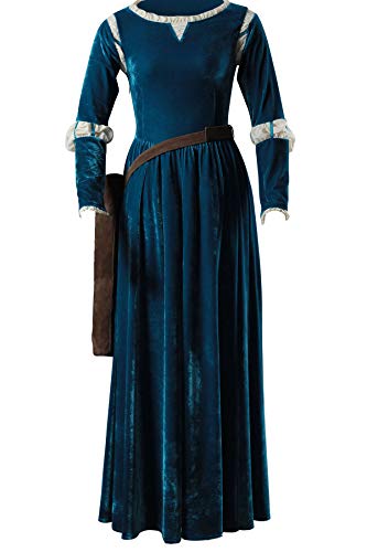 OURCOSPLAY Women's Floor-Length Brave Princess Gown Merida Cosplay Dress and Quiver (Women XXXL) Blue