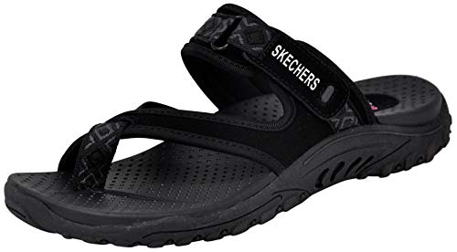 Skechers womens Reggae - Trailway Flip-Slop Sandals,black,8 M US