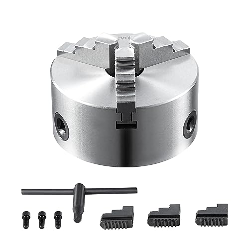 VEVOR 3-Jaw Lathe Chuck, 4'', Self-Centering Lathe Chuck, 0.08-4 in/2-100 mm Clamping Range with T-key Fixing Screws Reversible Jaws, for Lathe 3D Printer Machining Center Milling Drilling Machine