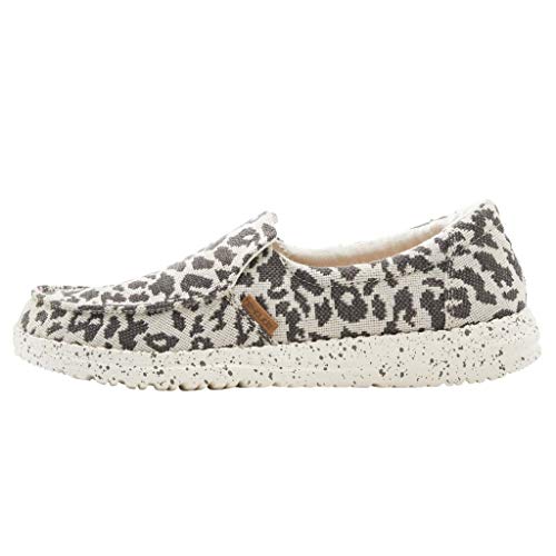 Hey Dude Women's Misty Woven Cheetah Grey Size 7 | Women’s Loafers | Women’s Slip On Shoes | Comfortable & Light-Weight