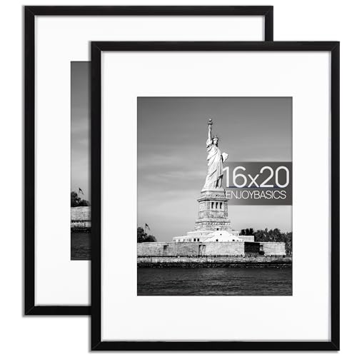 ENJOYBASICS 16x20 Picture Frame, Display Poster 11x14 with Mat or 16 x 20 Without Mat, Wall Gallery Photo Frames, Black, 2 Pack