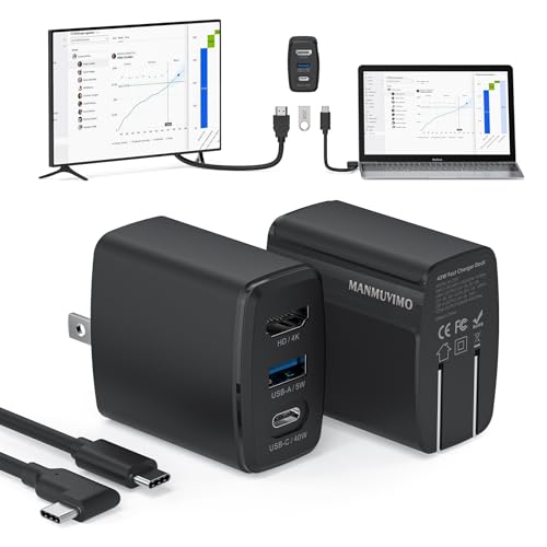 45W USB C Charger Block + USB C to HDMI Adapter 4K@60Hz, Fast Charging and 4K HDMI Output, Portable USB C Wall Charger for iPhone 15 14 13 12 11 Pro Max iPad Switch and Steam, HDMI TV Docking Station