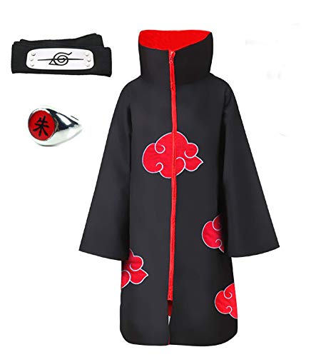 Mbeliever 4XL 3Pcs Cloak Halloween Cosplay Costume Uniform with Headband and Ring,Black Cloak Anime Cosplay(S)