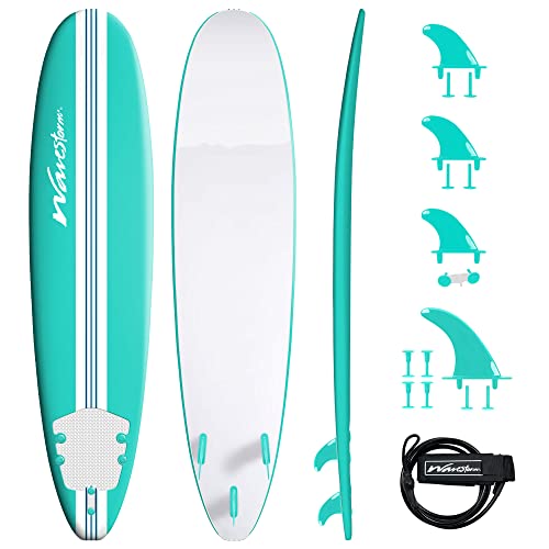 Wavestorm-15th Anniversary Edition Soft Top Foam 8ft Surfboard | for Beginners and All Levels | Includes Accessories | Leash and Multiple Fin Options, Turquoise pinline
