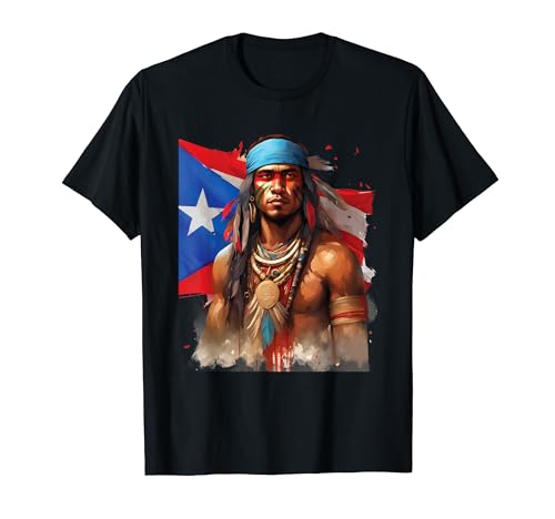 Indigenous Taino Man Warrior Puerto Rican Flag Caribbean T-Shirt