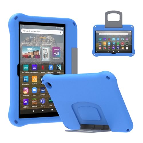 Fire HD 8 Tablet Case for Kids, Amazon Kindle Fire HD 8 & HD 8 Plus Tablet (2022/2020 Release,12th/10th Generation) Ubearkk Shock-Proof Protective Back Cover Cases with Foldable Stand Holder, Blue