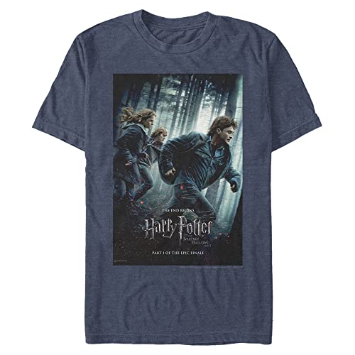 Harry Potter Big & Tall Deathly Hallows Part One Poster Men's Tops Short Sleeve Tee Shirt, Navy Blue Heather, 5X-Large