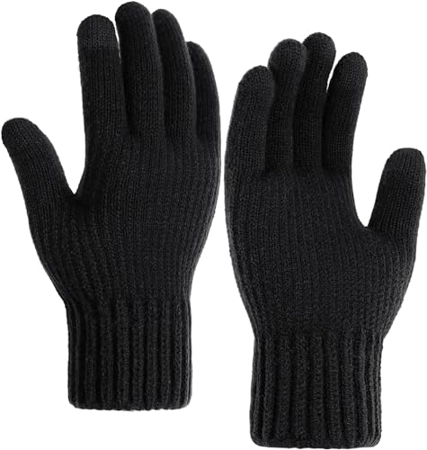 AOJOYS Winter Gloves for Men Women, 2 Pairs Upgraded Touch Screen Gloves for Men Cold Weather, Winter Gloves Men Warm Knit Mittens With Wrist Cuff Design, Men's Gloves for Running Driving Hiking