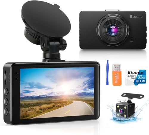 Dash Cam Front and Rear, Dash Camera for Cars with 32G Card Super Night Vision, 1080P FHD DVR DashCam Car Dashboard Camera with G-Sensor, Parking Monitor, Loop Recording, Motion Detection 【2023】