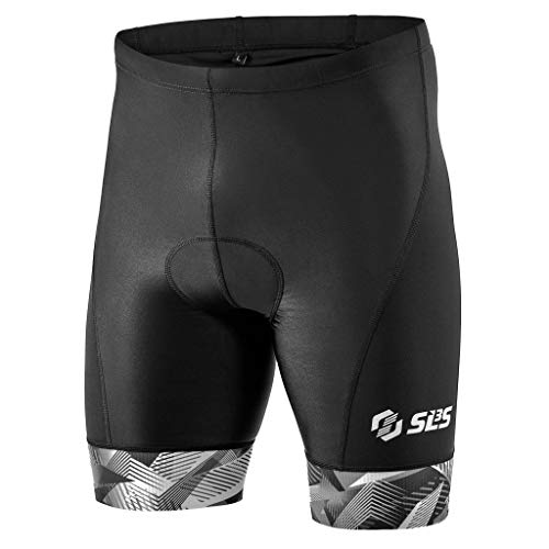 SLS3 Triathlon Shorts Mens - Padded Tri Shorts Mens Triathlon Shorts - 2 Pocket FX Triathalon Shorts, Medium Compression (Black/Gray Geo, Medium)