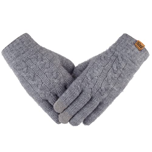 ViGrace Women's Winter Warm Touch Screen Gloves Cable Knit Wool Fleece Lined Touchscreen Texting Mittens for Women