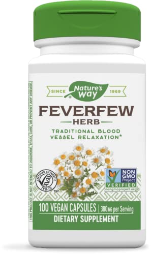 Nature's Way Feverfew Herb, Traditional Blood Vessel Relaxation*, 380 mg, 100 Vegan Capsules