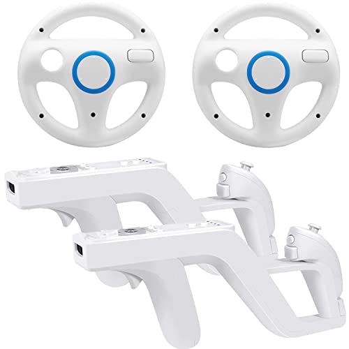 Arrocent Mario Kart Racing Wheel and Zapper Light Gun for Wii Wii U (Pack of 2, White)