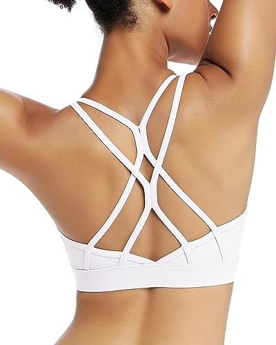 RUNNING GIRL Strappy Sports Bra for Women Sexy Crisscross Back Light Support Yoga Bra with Removable Cups(2310White.L)