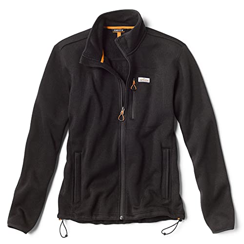 Orvis Recycled Sweater Fleece Jackets for Men Made with Soft Lightweight Anti-Pilling Fiber with Secure Zip Pockets, Black - M