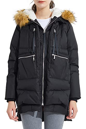 Orolay Women's Thickened Down Jacket Winter Hooded Coat with Faux Fur Trim Black XL
