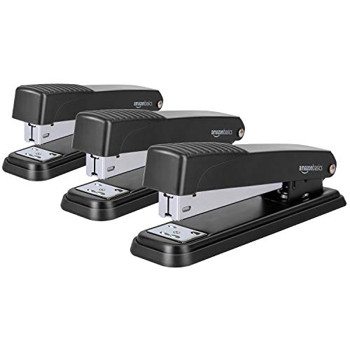 Amazon Basics Full-strip Metal Office Desktop Stapler, 20 Sheet Capacity, 3 Pack, Black