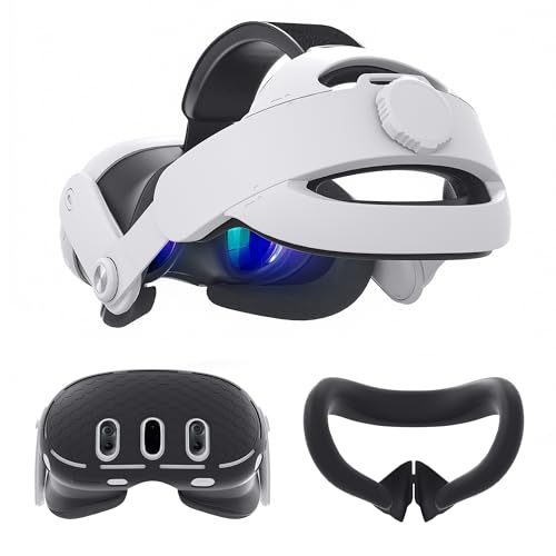 Kuject 3 in 1 Accessoris Set for Quest 3, Comfort Head Strap with Adjustable Hinge, Silicone Face Pad Cover, Shell Protective Cover, VR Accessories Bundle Compatible with Quest 3