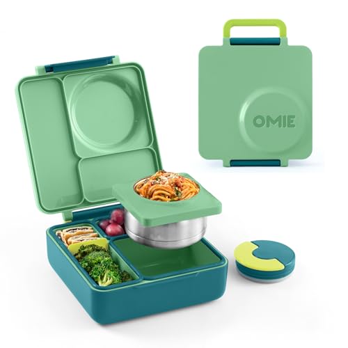 OmieBox Bento Box for Kids - Insulated Lunch Box with Leak Proof Thermos Food Jar - 3 Compartments, Two Temperature Zones - (Meadow) (Single) (Packaging May Vary)