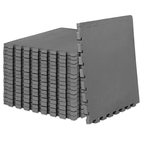 ProsourceFit Extra Thick Puzzle Exercise Mat 1', EVA Foam Interlocking Tiles for Protective, Cushioned Workout Flooring for Home and Gym Equipment, Grey 3-pack