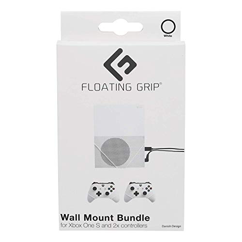 Xbox One S Wall Mount Solution by FLOATING GRIP - Mounting Kit for Hanging Game Consoles - Strong & Slim Ropes - Easy-to-Install System (Bundle: Fits XBOX One S + 2x Controllers, white)