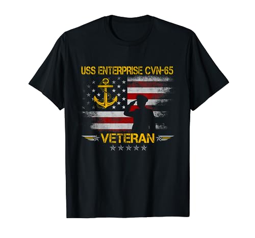 USS Enterprise CVN-65 Aircraft Carrier Veteran Flag Vintage T-Shirt
