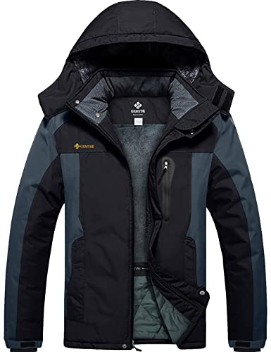 GEMYSE Men's Mountain Waterproof Ski Snow Jacket Winter Windproof Rain Jacket (Black Grey,Medium)