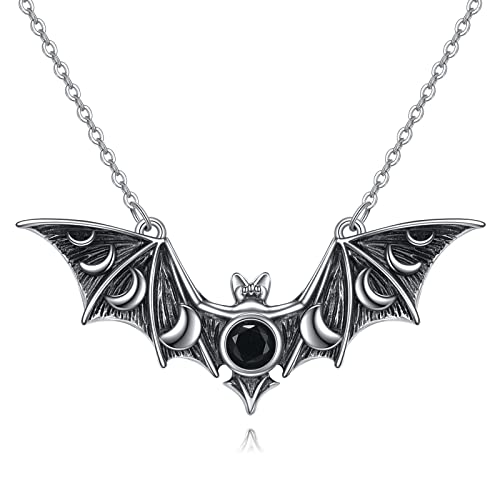 URONE Bat Necklace Sterling Silver Halloween Necklace Halloween Night Jewelry Gift for Women Men Girls Teen