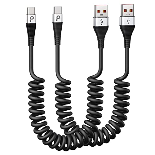 USB C Cable Fast Charging, 2Pack 3ft Coiled USB A to Type C Charge Cord for Car, Coiled USB-C Charging Cable Compatible with Samsung Galaxy S20 S10 S9 S8 Plus Note 10 9 8 and Other USB C Devices
