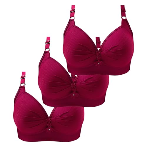 sale items clearance today Womens 3 Pack Sports Bras No Underwire Push up Comfort Bra Solid Color Seamless Plus Size Sleep Bra Top Everyday overstock items clearance Red-2 XXL