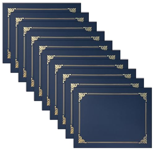 50 Pack Certificate Holders, Diploma Holders, Document Covers with Gold Foil Border, by Better Office Products, for Letter Size Paper, 50 Count (Blue)