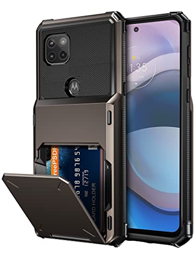 Vofolen for Moto One 5G Ace Case Wallet Cover 4-Card Credit Card Holder ID Slot Scratch Resistant Dual Layer Hybrid Protective Hard Shell Rugged TPU Bumper Armor Case for Motorola One 5G Ace Gun