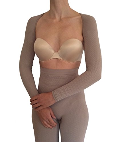 Bioflect Compression Arm Sleeves Wrap with Bio Ceramic Fibers and Micro-Massage Knit - for Support and Comfort - Sand L/XL