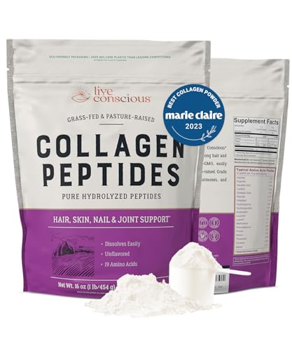 Collagen Peptides Powder - Naturally-Sourced Hydrolyzed Collagen Powder - Hair, Skin, Nail, and Joint Support - Type I & III Grass-Fed Collagen Supplements for Women and Men - 41 Servings - 16oz