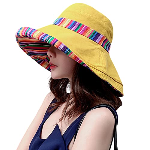 HUAMULAN Women Bohemian Wide Brim Sun Hats Wired Edge Summer UPF Fishing Hat Beach Hiking Garden Travel Lawn Work Chin Strap