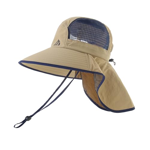 Sun Hats for Women Gardening Hat Wide Brim Ponytail Beach Sun Protection Breathable Cotton Summer Hat with Fold-Up Brim
