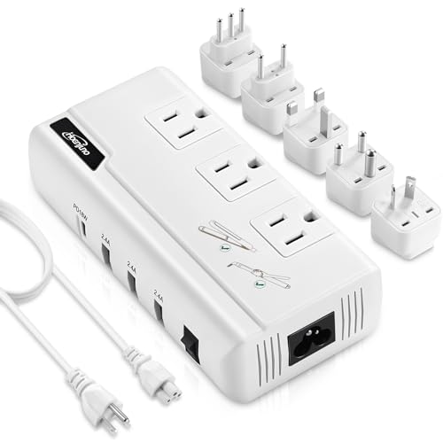 Hoenjuno Travel Voltage Converter 220V to 110V Step Down, 230W International Travel Adapter for Hair Straightener/Curling Iron, Universal Power Plug Adapter Including UK, US, AU, EU, IT, India, etc.