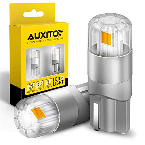 AUXITO 194 LED Bulbs Amber Yellow, Super Bright Unique 1:1 Design, 168 175 2825 W5W T10 Car Bulbs for Dome Map Door Courtesy License Plate Lights Parking Side Marker Cornering Trunk Lights (Pack of 2)