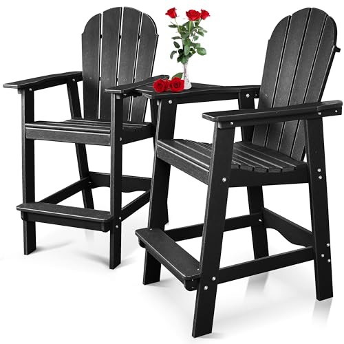 FRUITEAM Tall-Adirondack-Chairs-Set of 2, Outdoor Modern Bar-Height Adirondack Chairs, Double Raised Adirondack Patio Chairs with Removable Connecting Tray, for Pool, Yard, Lawn
