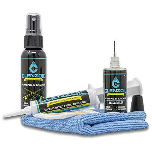 CLENZOIL Marine & Tackle Fishing Reel Oil & Fishing Reel Grease Kit | All-in-One Fishing Reel Cleaning Kit for Freshwater & Saltwater Fishing Reels | Cleaner - Lubricant - Rust Preventative