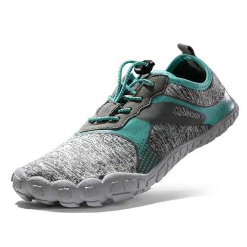NORTIV 8 womensQuick Dry Water Shoes - Barefoot Aqua Swim Shoes for Beach Sports, Fishing, Hiking, Boating & Surfing, Light/Grey/Mint/Green - 9 (Treklady-1)