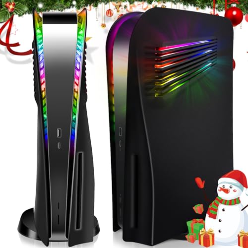 SIKEMAY PS5 Console Plates with Vent and RGB LED Light Strip, Accessories 400+ Effects LED Light Ring Console Cover for Playstation 5, PS5 Side Plates Hard Shockproof Anti-Scratch Shell