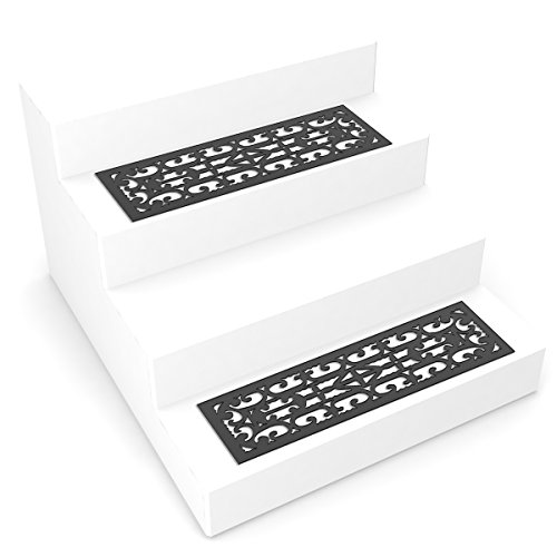 Pure Garden 82-YJ440B Set of 2 (Black) Non-Slip Stair Treads for Wooden Steps-Heavy Duty Decorative Runner with Traction Control Grip-Outdoor Rubber Mats