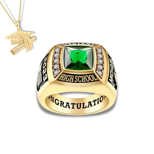 PJM Customized Sterling Silver Men’s Class Ring – Mementos EXPRESS 7 Days Option - Deluxe Collection – Fully Personalized (Sterling Silver Gold, Sterling Silver)