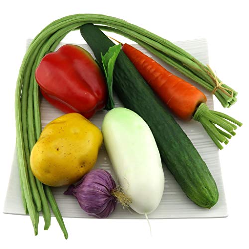 Gresorth Fake Mixed Vegetables Artificial Pepper Cucumber Bean Carrot Garlic Potato Kitchen Decoration - 7Pcs