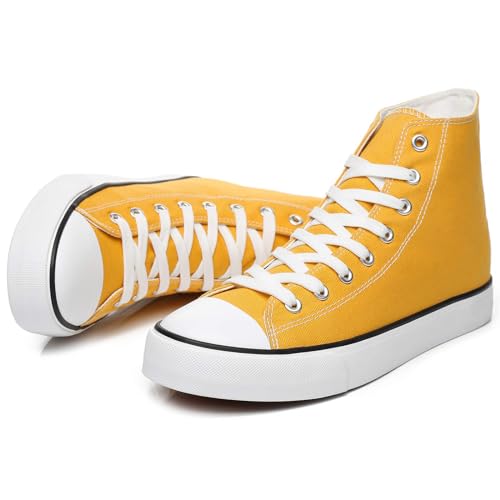 ZGR Men's High Top Canvas Sneakers Lace Up Classic Casual Walking Shoes (Yellow, US11)