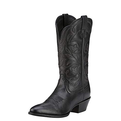 Ariat Womens Heritage R Toe Western Boot Black Deertan 7.5