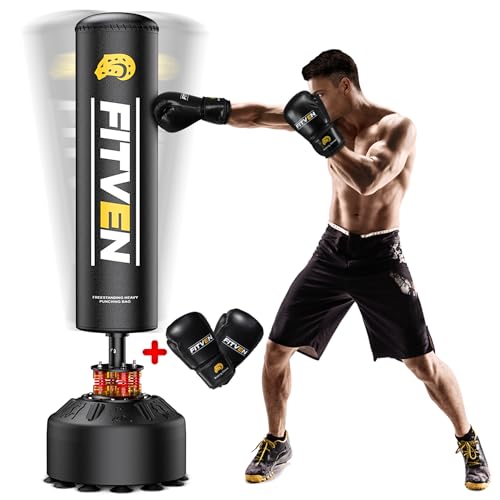FITVEN Freestanding Punching Bag 70''-190lbs with Boxing Gloves Heavy Boxing Bag with Suction Cup Base for Adult Youth Kids - Men Stand Kickboxing Bag for Home Office