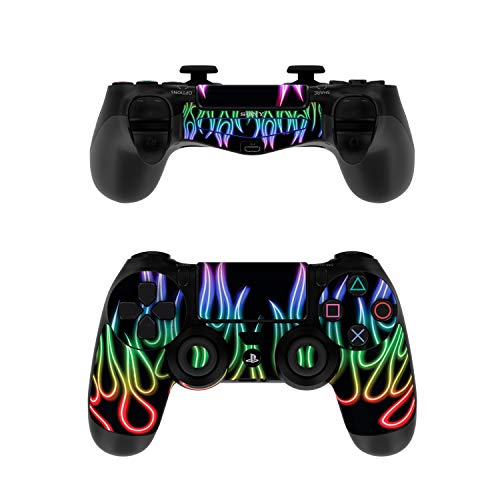 Rainbow Neon Flames - PS4 Controller Skin Sticker Decal Wrap (Controller NOT Included)